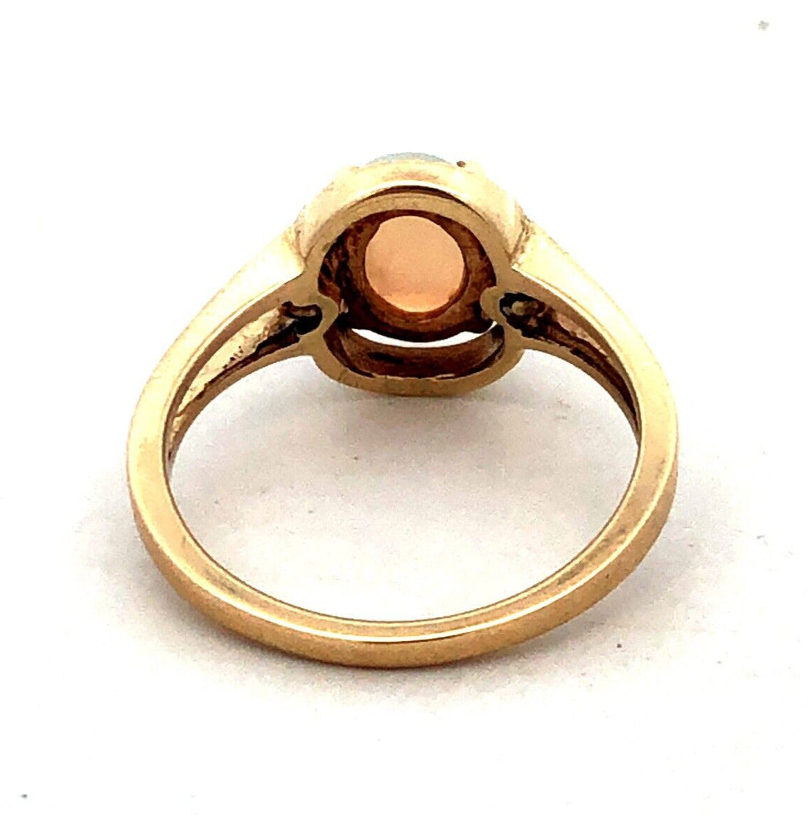 Designer JCE 10K Yellow Gold Oval White Opal Diamond October Birthstone Ring
