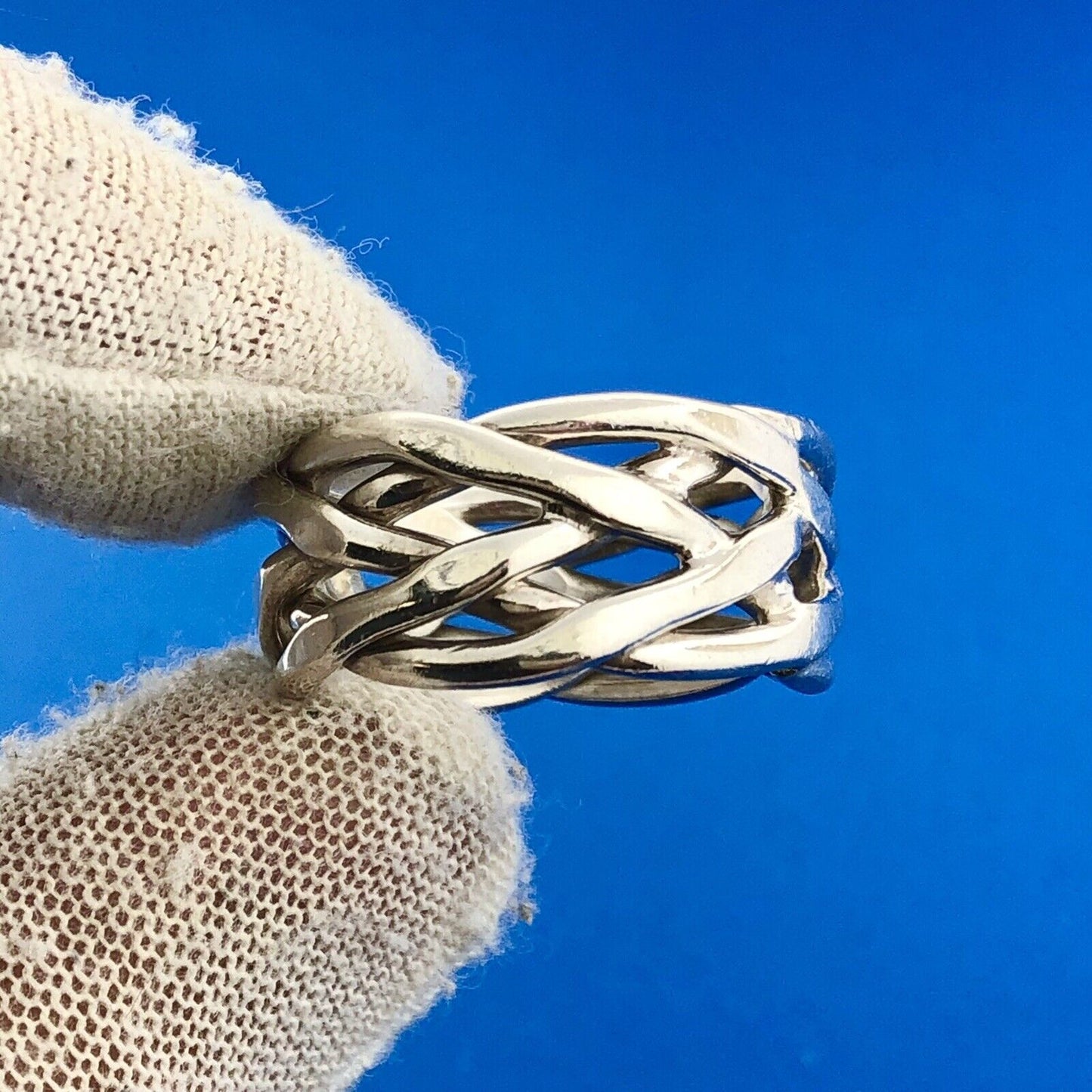Retro Mexico 925 Sterling Silver Woven Basket Weave Wide Cigar Band Ring