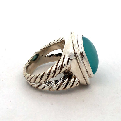 David Yurman 925 Sterling Silver Aqua Chalcedony Square Albion Statement Ring