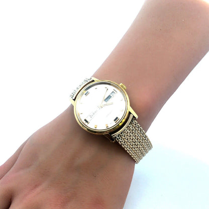 Zodiac 10KT Yellow Gold Filled Day Date Round Analog Mens Wrist Watch