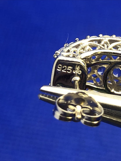 Designer 925 Sterling Silver Tanzanite & White Topaz Shrimp Style Stud Earrings