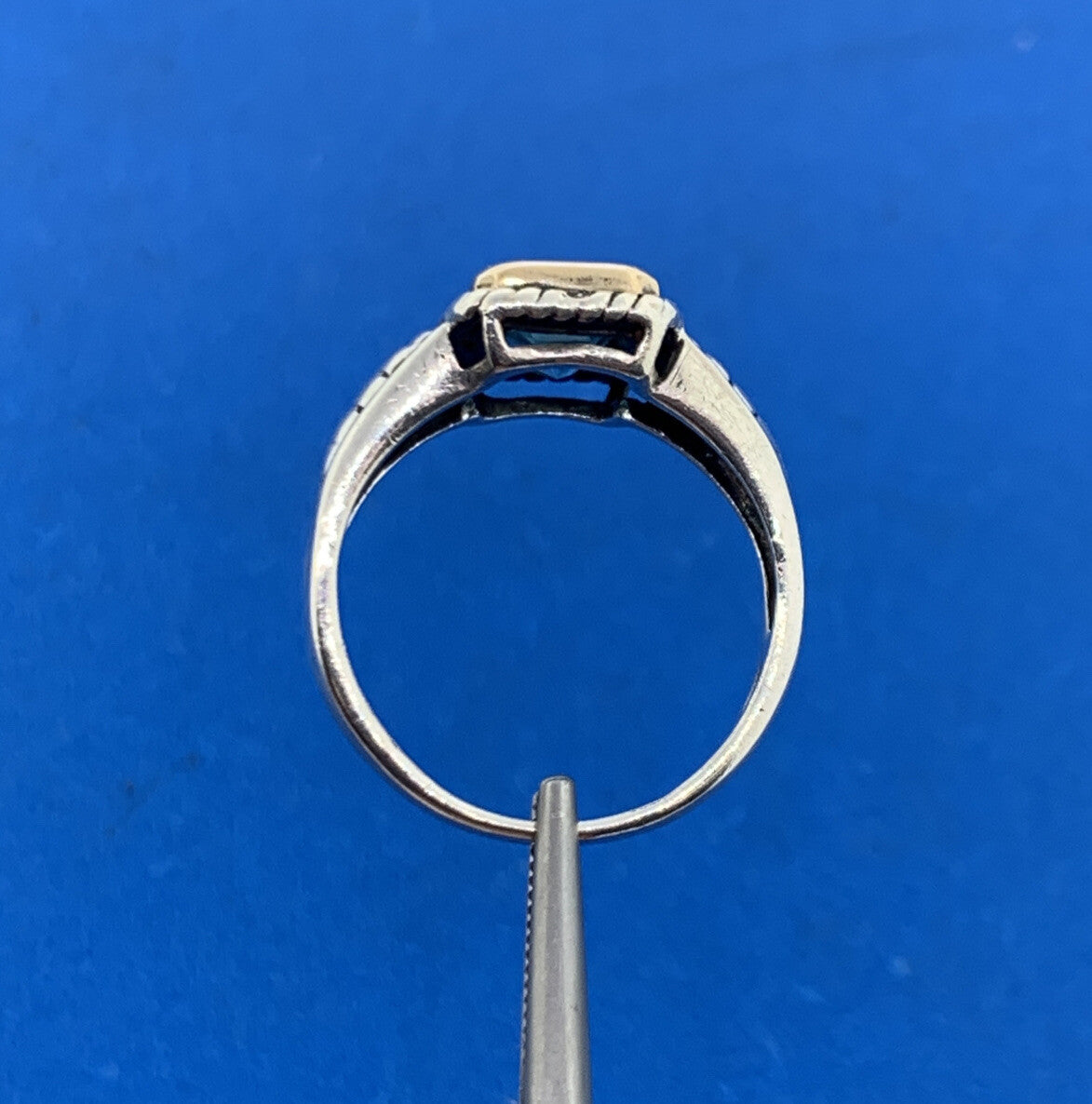 Silpada 14K Yellow Gold 925 Sterling Silver Emerald Cut Blue Topaz Cocktail Ring
