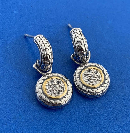 925 Sterling Silver Cubic Zirconia Circle Statement Stud Dangle Earrings