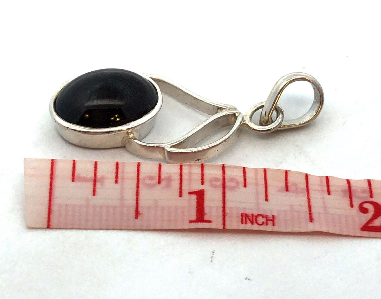 Estate 925 Sterling Silver Oval Cabochon Garnet Modernist Swirl Pendant