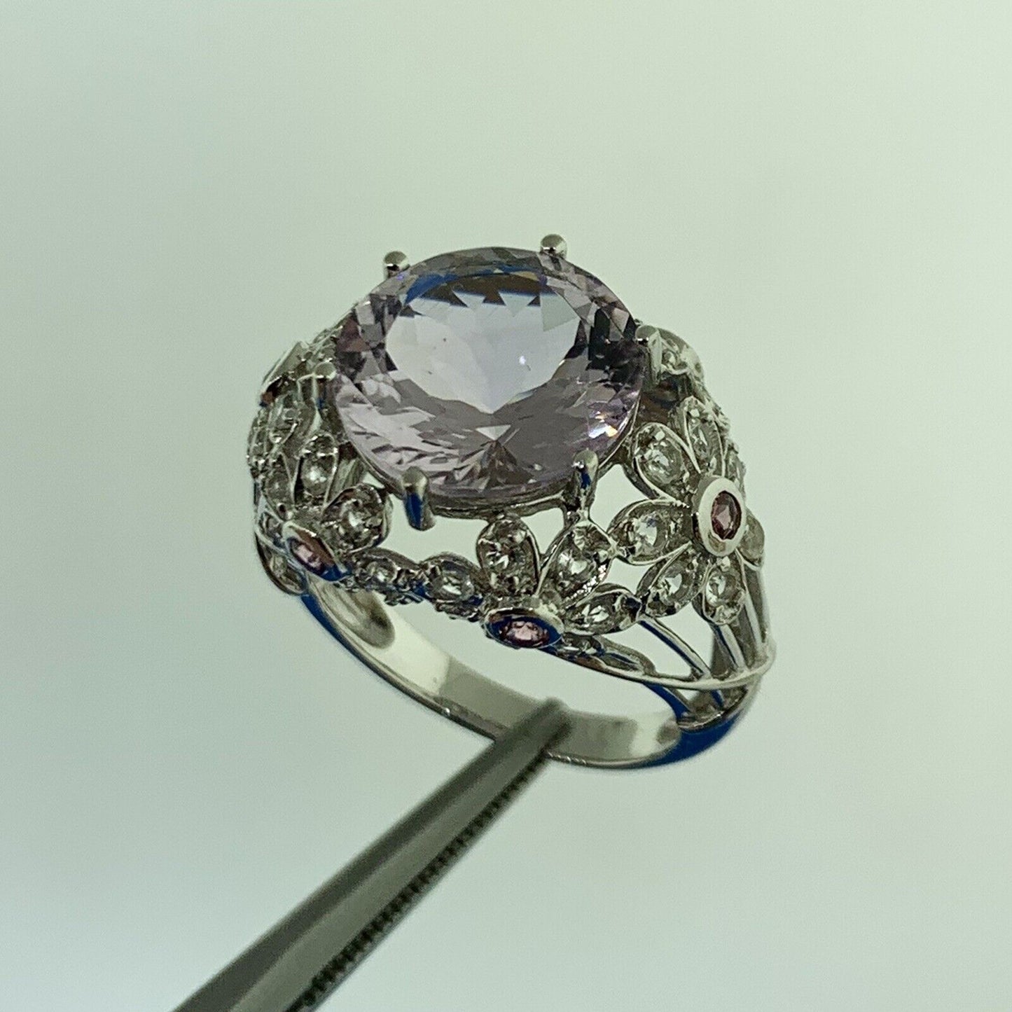 Designer 14K White Gold Purple Amethyst White Topaz Accents Statement Ring