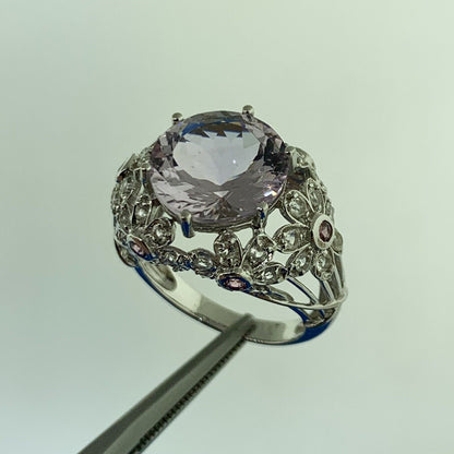 Designer 14K White Gold Purple Amethyst White Topaz Accents Statement Ring
