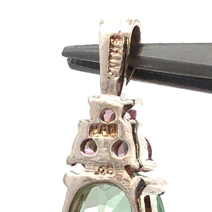 Designer HAN 925 Sterling Silver Oval Aquamarine Round Pink CZ Accent Pendant