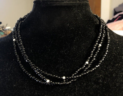 Silpada 925 Sterling Silver Black Onyx Beaded Three Strand Layered Necklace