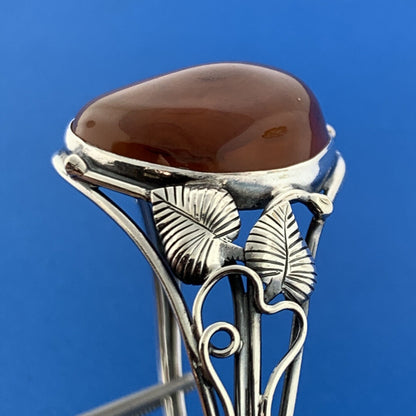 Vintage Sterling Silver Baltic Amber Floral Free Form Statement Cuff Bracelet