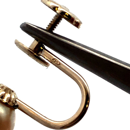 Estate 14KT White Gold Pearl Screw Back Clip On June Anniversary Stud Earrings