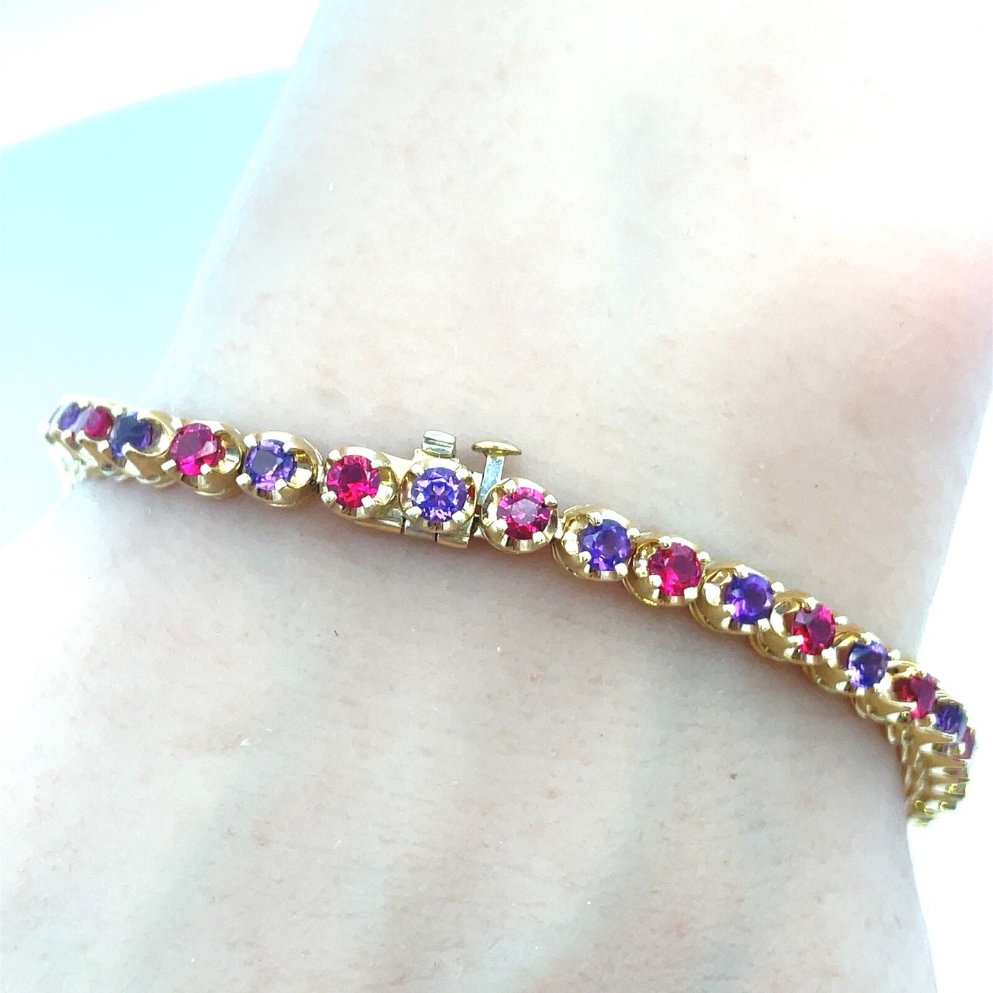 Ross Simons 18K Yellow Gold Custom Amethyst Ruby Statement Tennis Bracelet