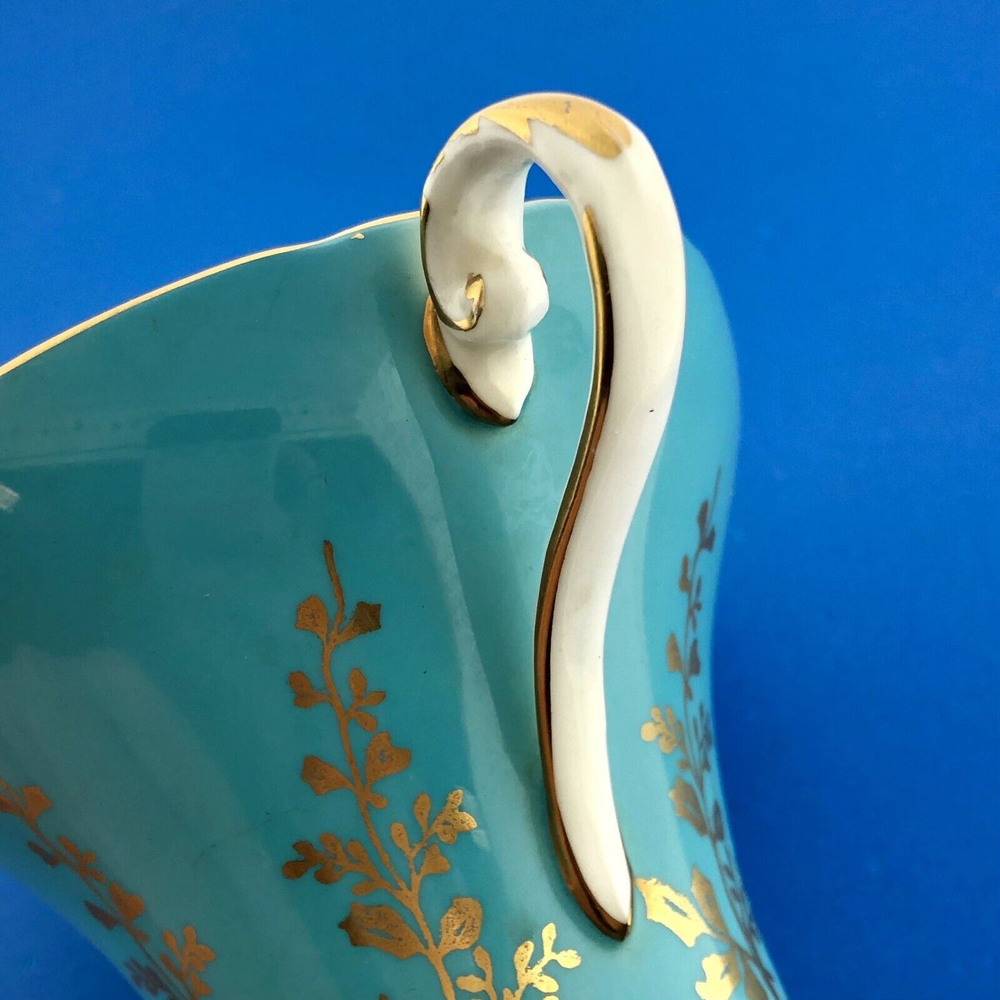 Aynsley English Bone China Aqua Turquoise Gold Floral Vine Tea Cup/Saucer