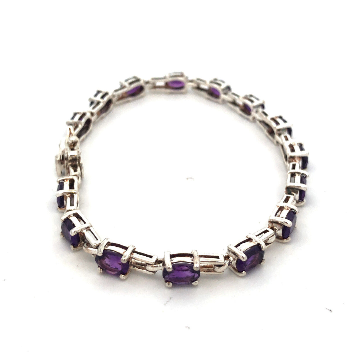 Designer R 925 Sterling Silver Oval Purple Amethyst Tennis Bracelet
