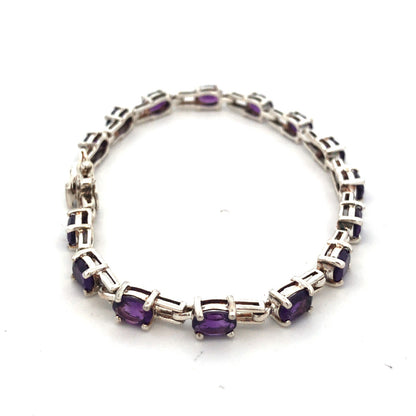 Designer R 925 Sterling Silver Oval Purple Amethyst Tennis Bracelet