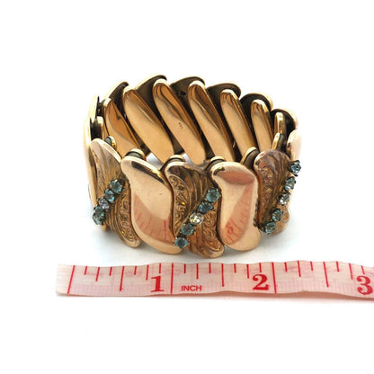 Antique B & N Gold Filled Rhinestone Expandable Wide Cuff Bracelet Original Box