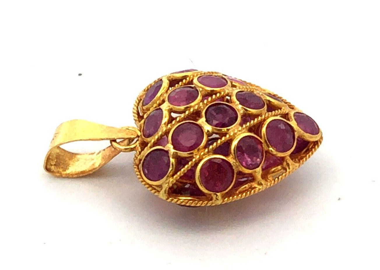 Designer 18K Yellow Gold Round Ruby July Anniversary Heart Love Pendant