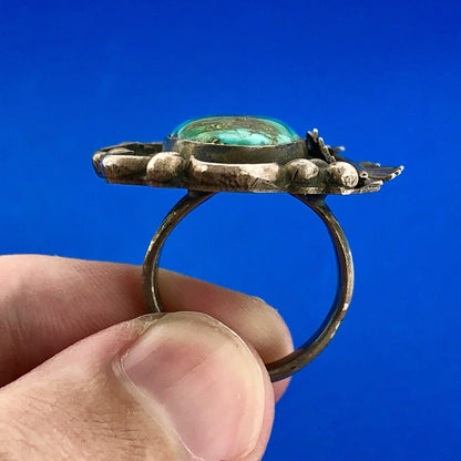 Vintage Native American 925 Sterling Silver Turquoise Statement Finger Ring