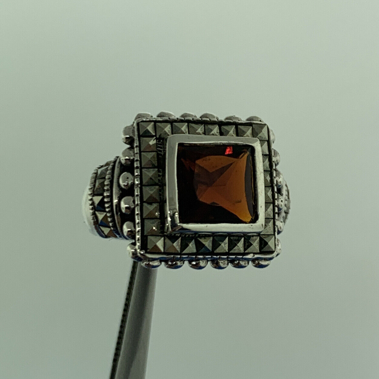 925 Sterling Silver Garnet Marcasite January Birthday Anniversary Ring