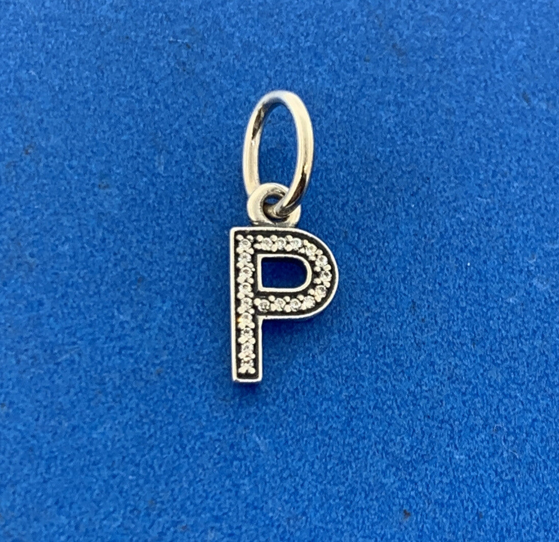 PANDORA 925 Sterling Silver Cubic Zirconia Initial P Dangle 791324CZ Charm