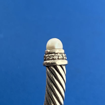David Yurman S/Silver Pearl Pave Diamond Cable Classics Princess 5mm Bracelet
