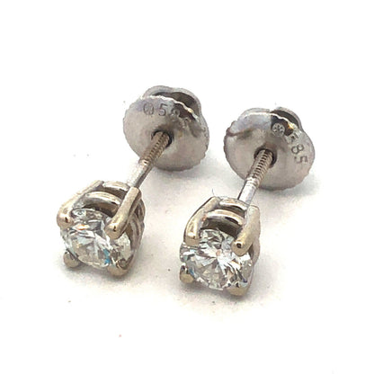 Stunning Classic Elegant 14K White Gold Diamond Solitaire 4-Prong Stud Earrings