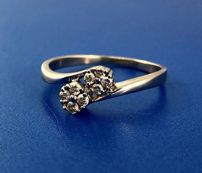 Modernist 14K White Gold Diamond Cluster Engagement Anniversary Bypass Ring