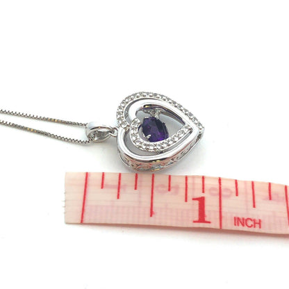 Designer  925 Sterling Silver Round Amethyst White Topaz Heart Pendant Necklace