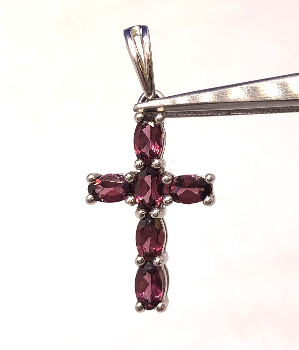 Designer 925 Sterling Silver Oval Garnet Cluster Cross Pendant