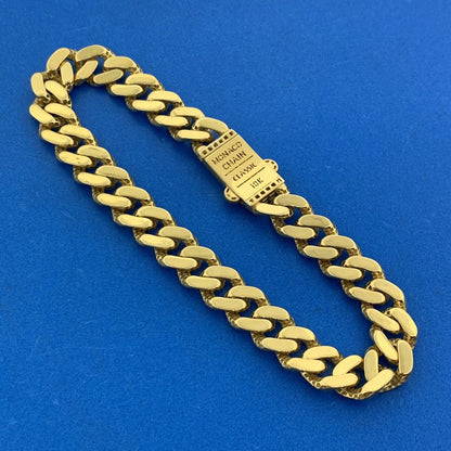 Monaco 10K Yellow White Gold Diamond Cut Miami Cuban Link 9mm Chain Bracelet