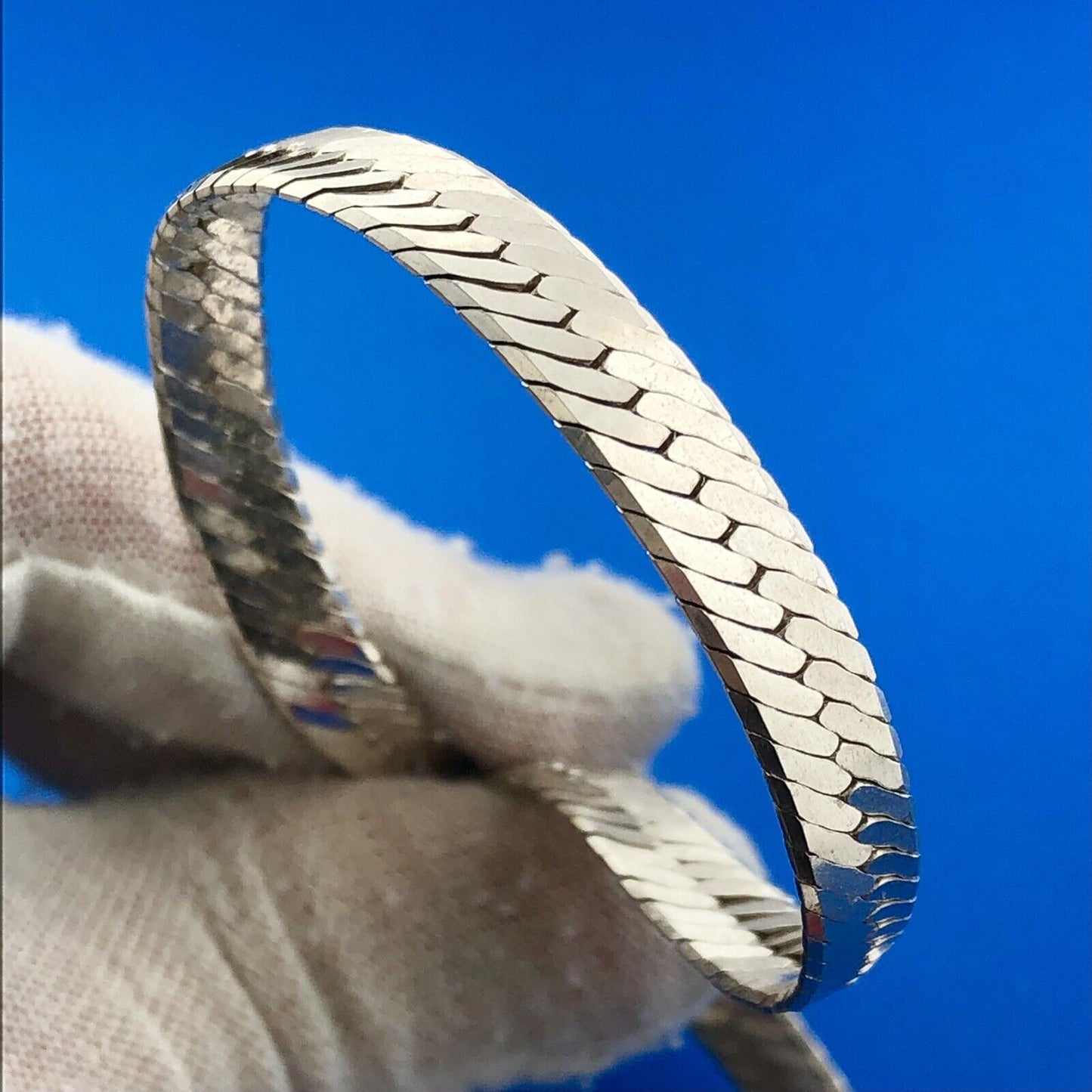 Vintage Italy GLO 925 Sterling Silver Flat Serpentine Link Chain Necklace