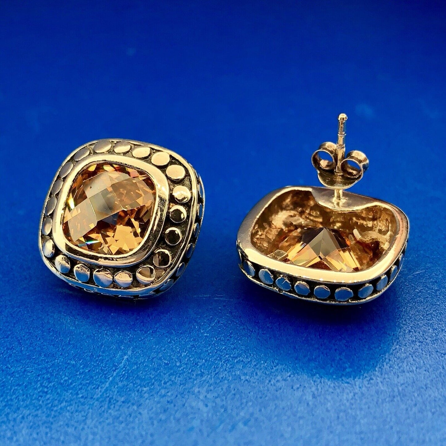 Sterling Silver 925 Citrine Pebble Snake Skin November Anniversary Stud Earrings