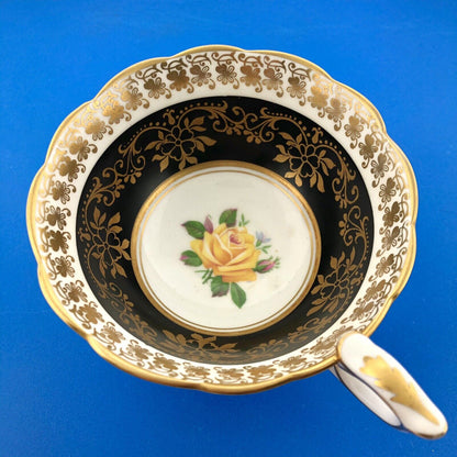Royal Stafford English Bone China Yellow Rose Black Gold Floral Tea Cup/Saucer
