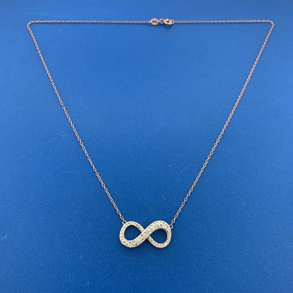 Jacmel Mauritius JCM 925 Rose Tone Sterling Silver CZ Eternity Infinity Necklace