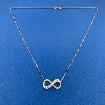 Jacmel Mauritius JCM 925 Rose Tone Sterling Silver CZ Eternity Infinity Necklace