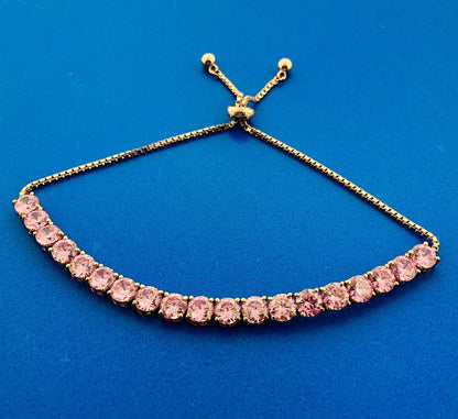 Designer FZN 925 Sterling Silver Rose Toned Pink Ice Cubic Zirconia Bracelet