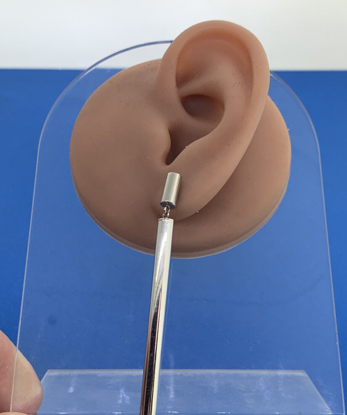 Designer 14K White Gold Polished Tubular Modernist Drop Dangle Stud Earrings