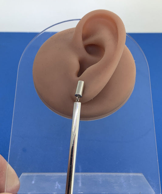 Designer 14K White Gold Polished Tubular Modernist Drop Dangle Stud Earrings