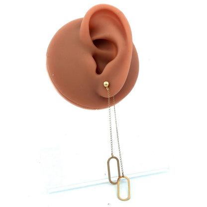 14K Yellow Gold Designer CU Modernist Oval Chain Dangle Stud Earrings