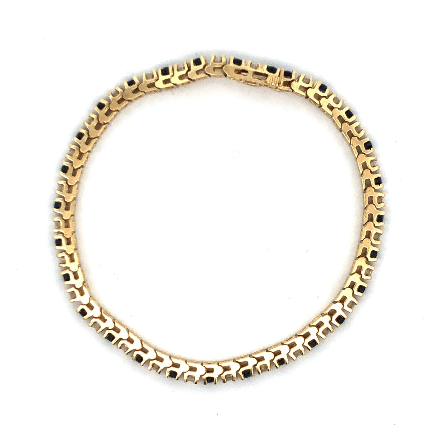 Vintage 14K Yellow Gold Round Blue Sapphire Diamond Statement Tennis Bracelet