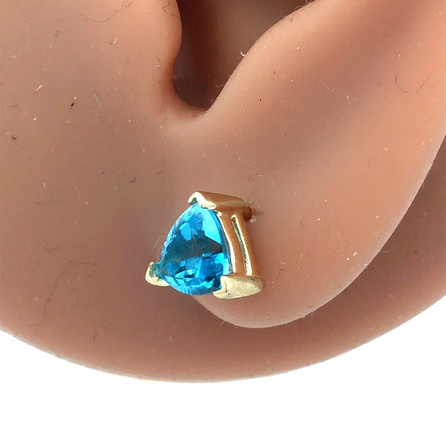 14K Yellow Gold Trillion Blue Topaz Trillion December Anniversary Stud Earrings