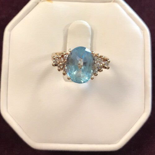 Vintage 10K Yellow Gold Blue Topaz Waterfall Diamond Engagement Anniversary Ring