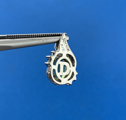 Designer 925 Sterling Silver 10K Yellow Gold Oval Peridot Diamond Accent Pendant