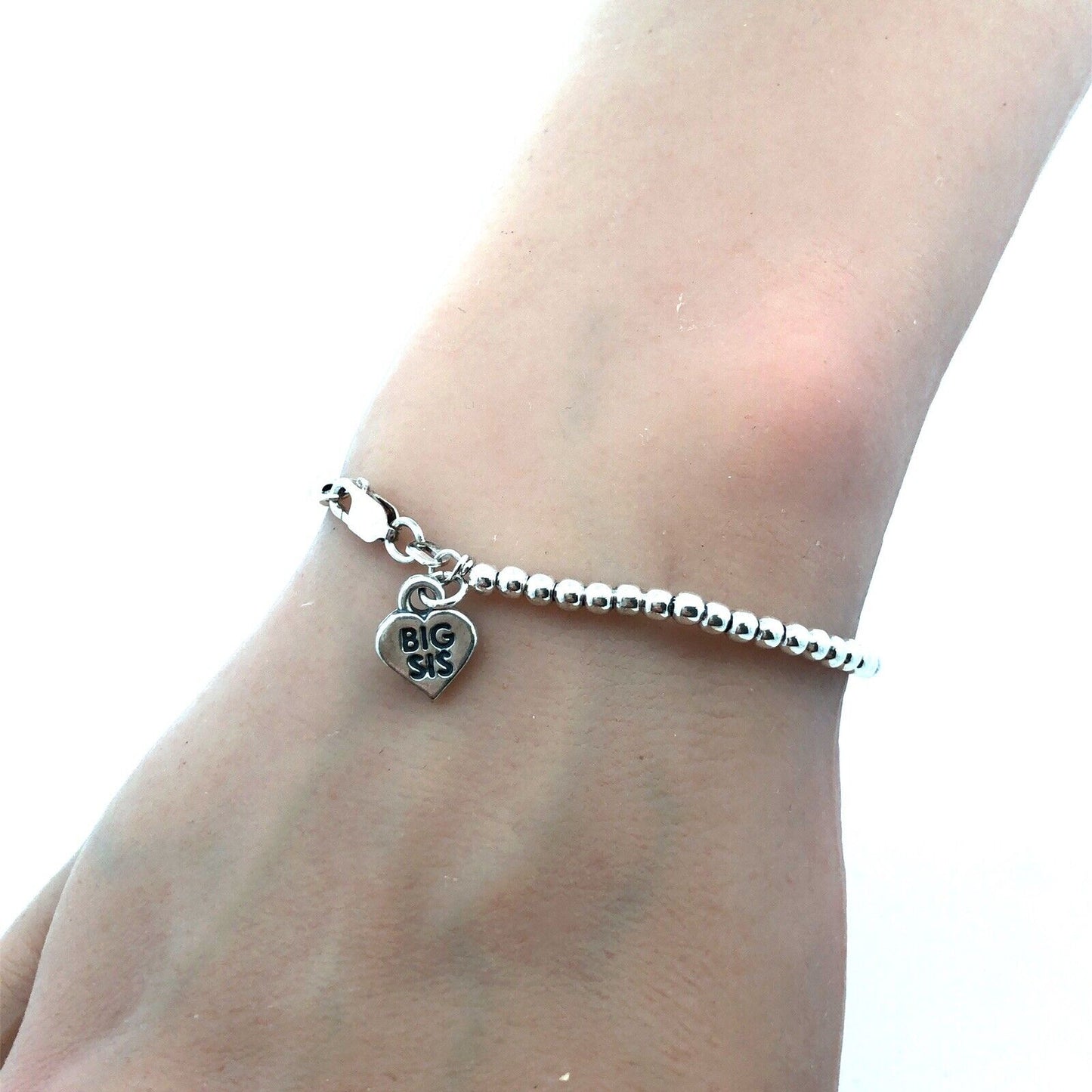 Designer SJC 925 Sterling Silver Beaded Big Sis Sister Sibling Childs Bracelet