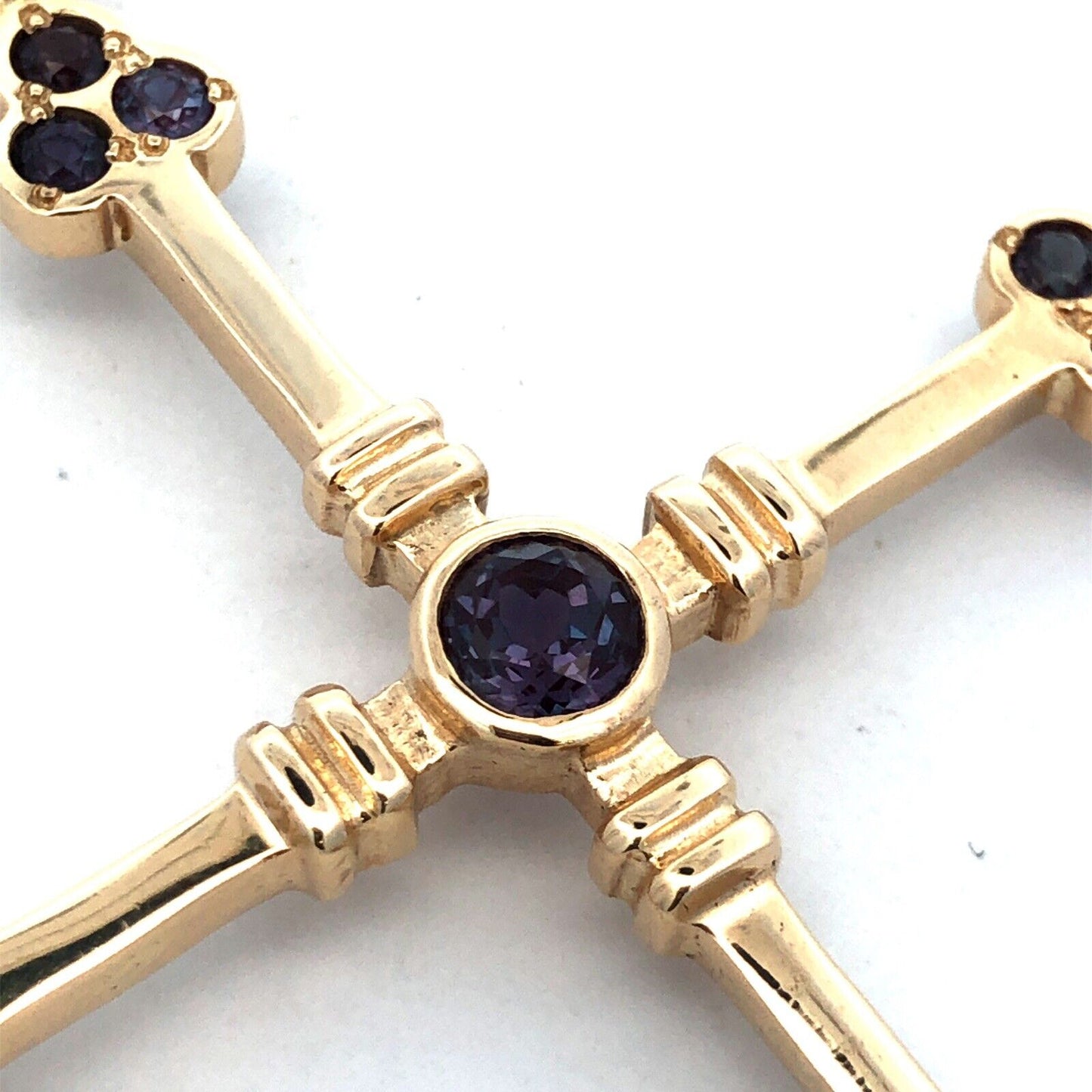 Large 14K Yellow Gold Round Mystic Topaz Statement Cross Religious Pendant