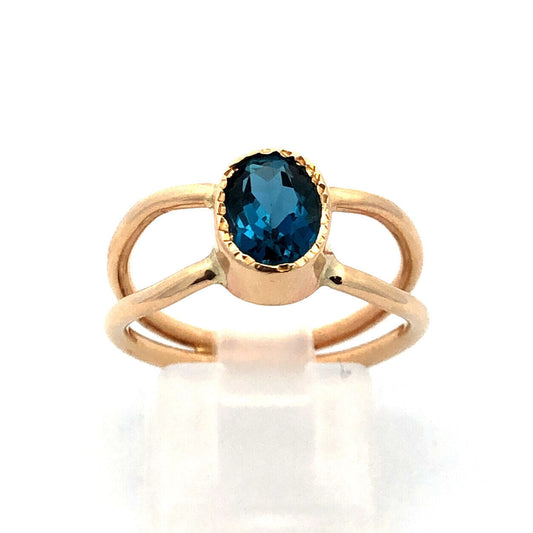 Modernist 14K Yellow Gold Oval London Blue Topaz December Birthstone Ring