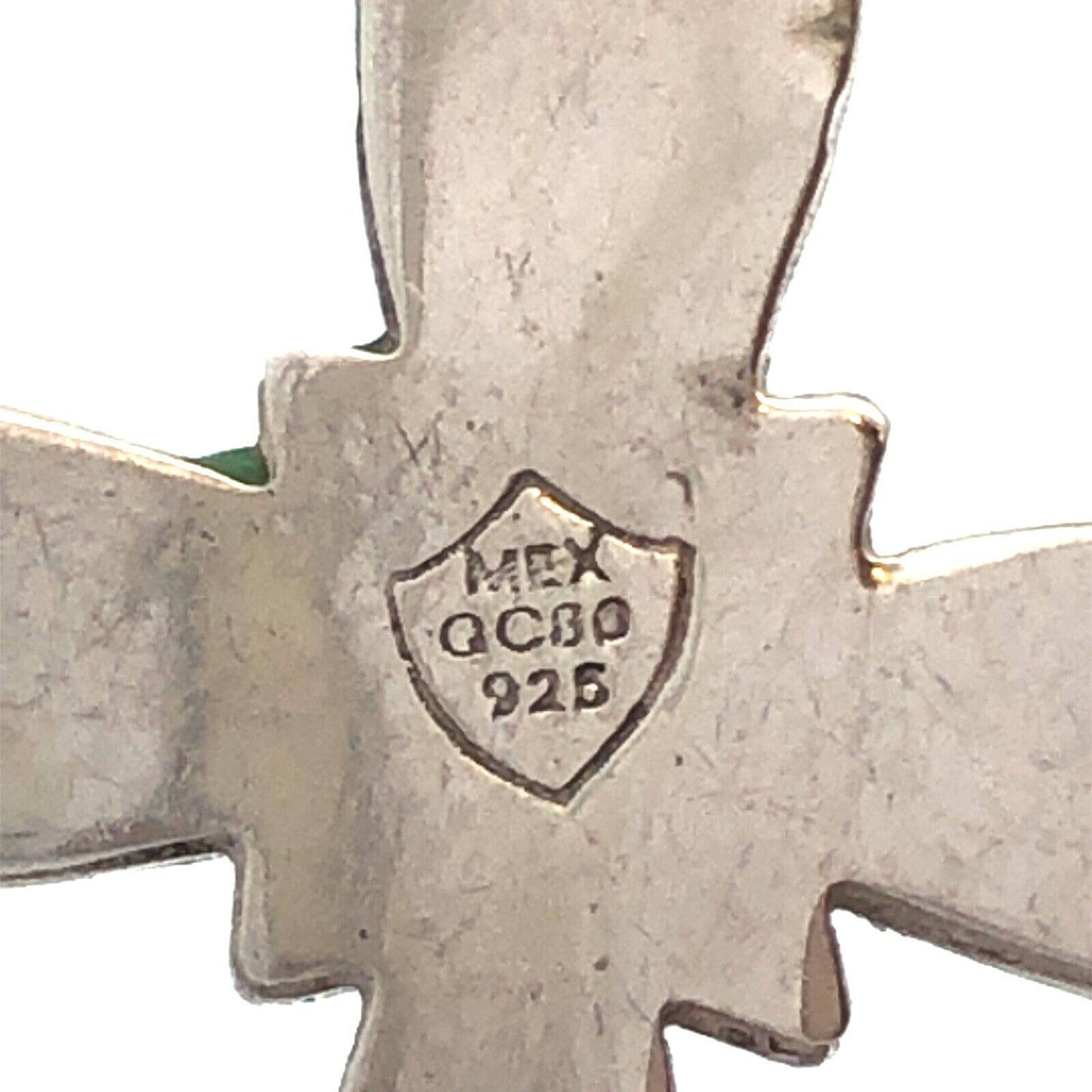 Vintage Taxco Mexico 925 Sterling Silver Turquoise Inlay Statement Cross Pendant
