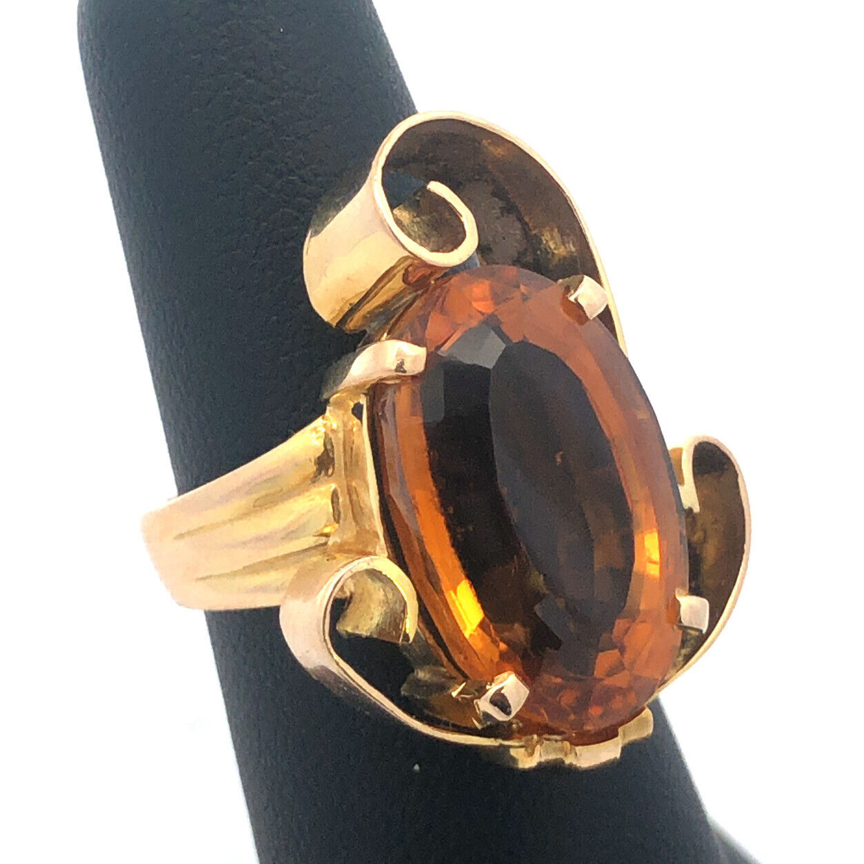 Vintage 14K Yellow Gold Oval Citrine Modernist Statement Cocktail Ring