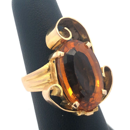 Vintage 14K Yellow Gold Oval Citrine Modernist Statement Cocktail Ring
