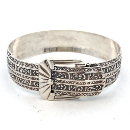 Designer Vintage Marsh 925 Sterling Silver Textured Scroll Belt Buckle Bracelet