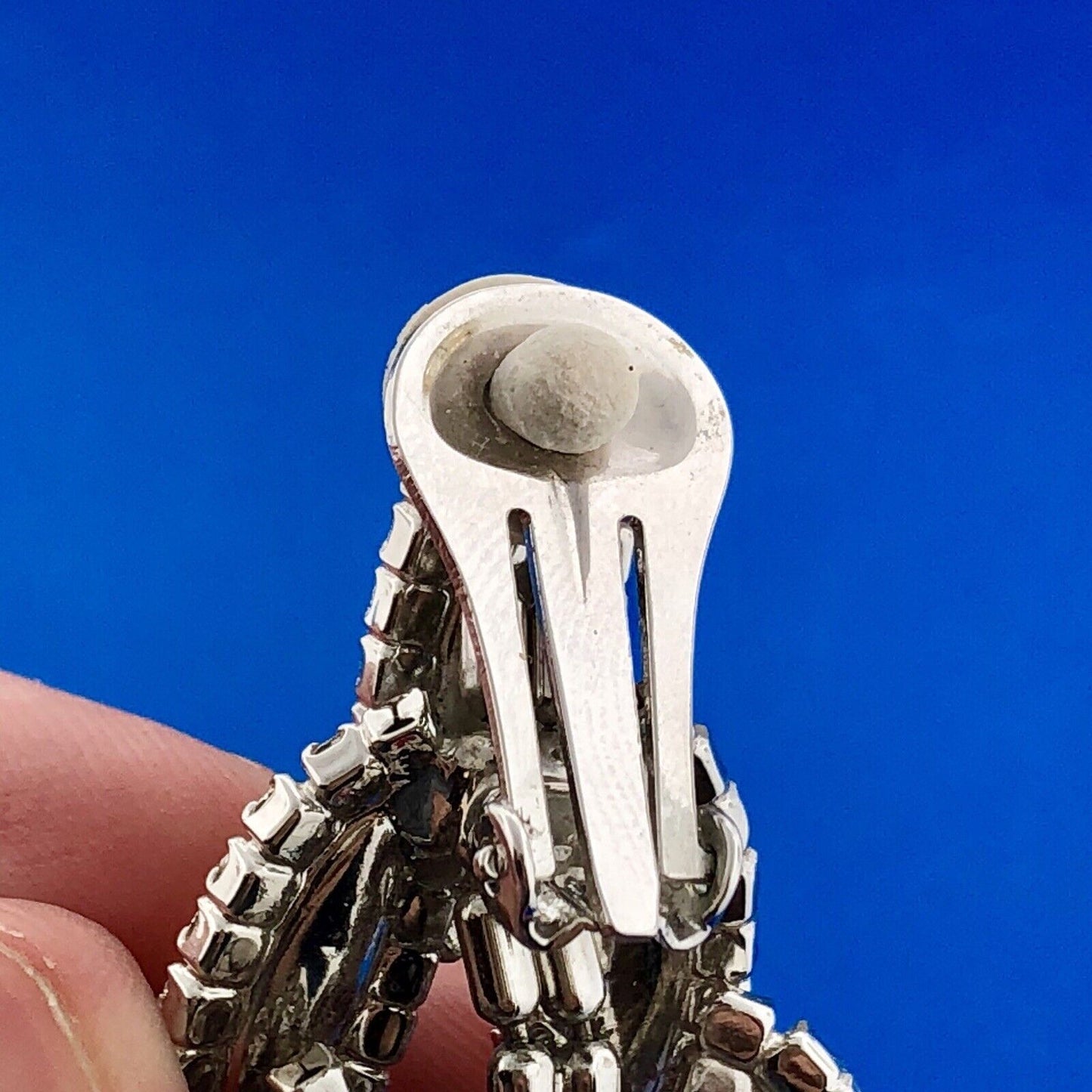 Dramatic Couture Silver Tone Rhinestone 3 Tier Dangle Statement Clip Earrings